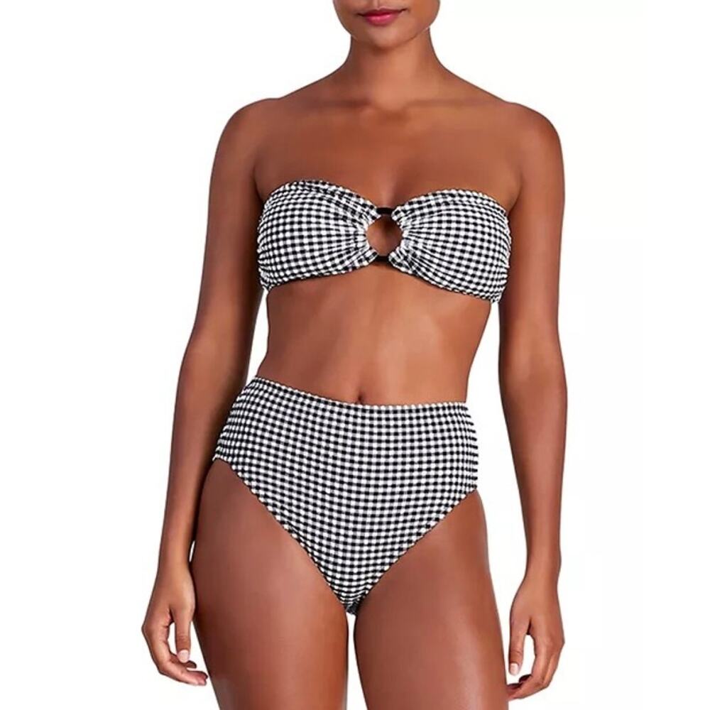 KATE SPADE Gingham High Waist Bikini Bottom Womens Medium Black White NWT